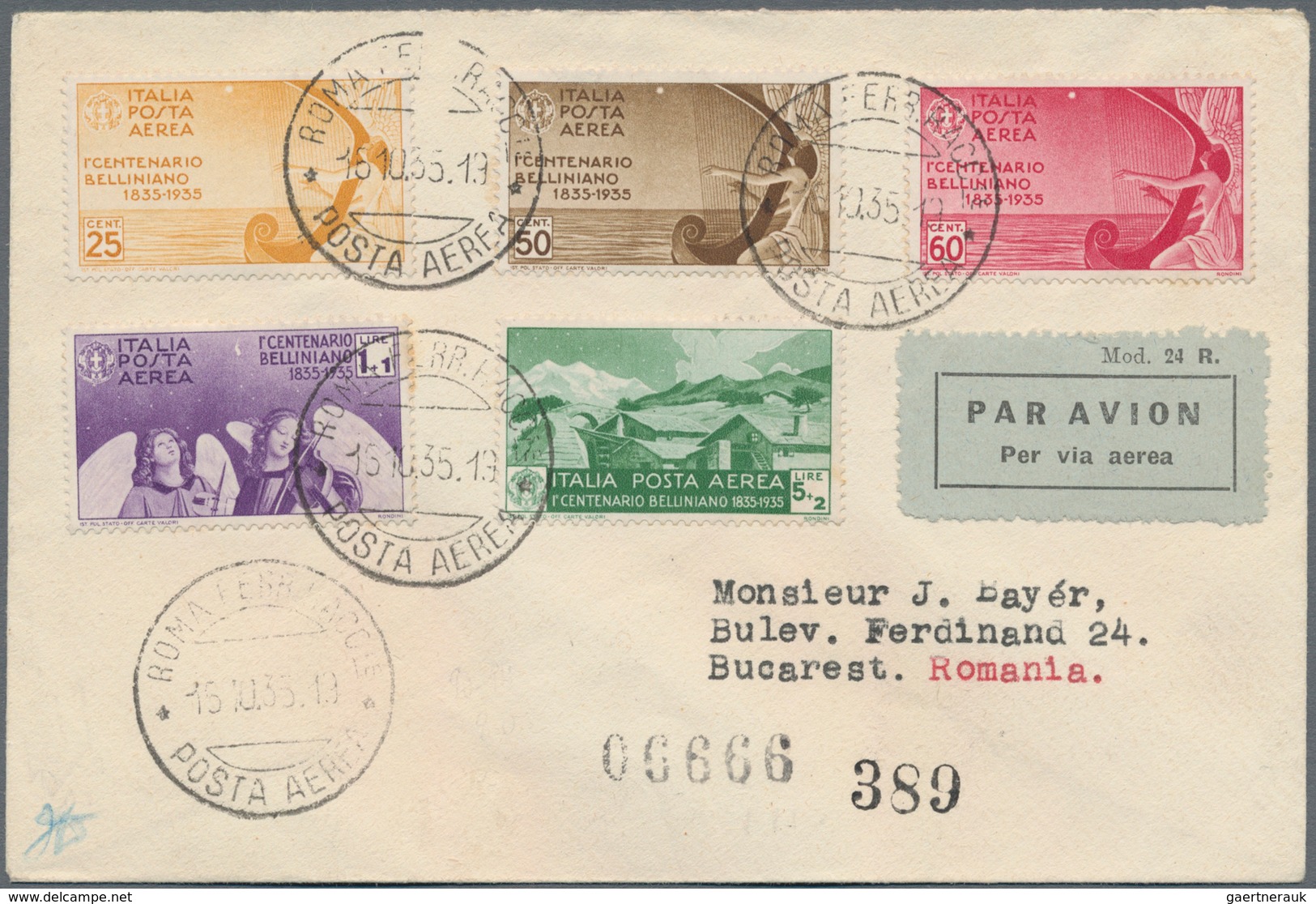 Italien: 1935, Bellini, Airmail Stamps 25c.-5l., Set Of Five Values (few Slightly Toned Perfs) On Re - Mint/hinged