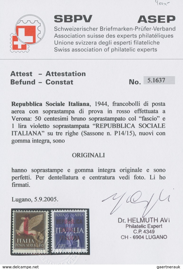 Italien: 1944, "50 C. And 1 L. With Verona Overprint", Perfect MNH Values Of These Rarities From The - Mint/hinged