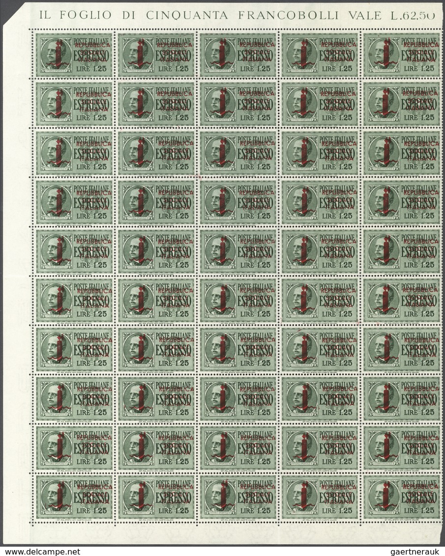 Italien: 1945, 1.25 L Light Green With Overprint In Original Sheet Of 50 Stamps, Mint Never Hinged, - Mint/hinged