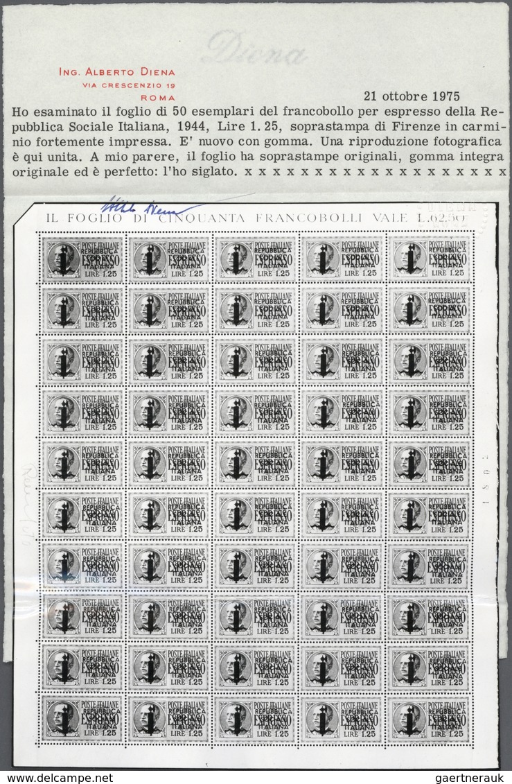 Italien: 1944: Espresso, Lire 1.25, Overprint "R.S.I." Of Florence In Carmine, Strongly Impressed, B - Mint/hinged