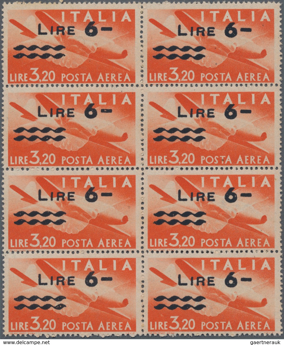 Italien: 1947, 6 L On 3,20 L Orange Overprint Airmal Stamp In Block Of Eight, Mint Never Hinged ÷ 19 - Mint/hinged