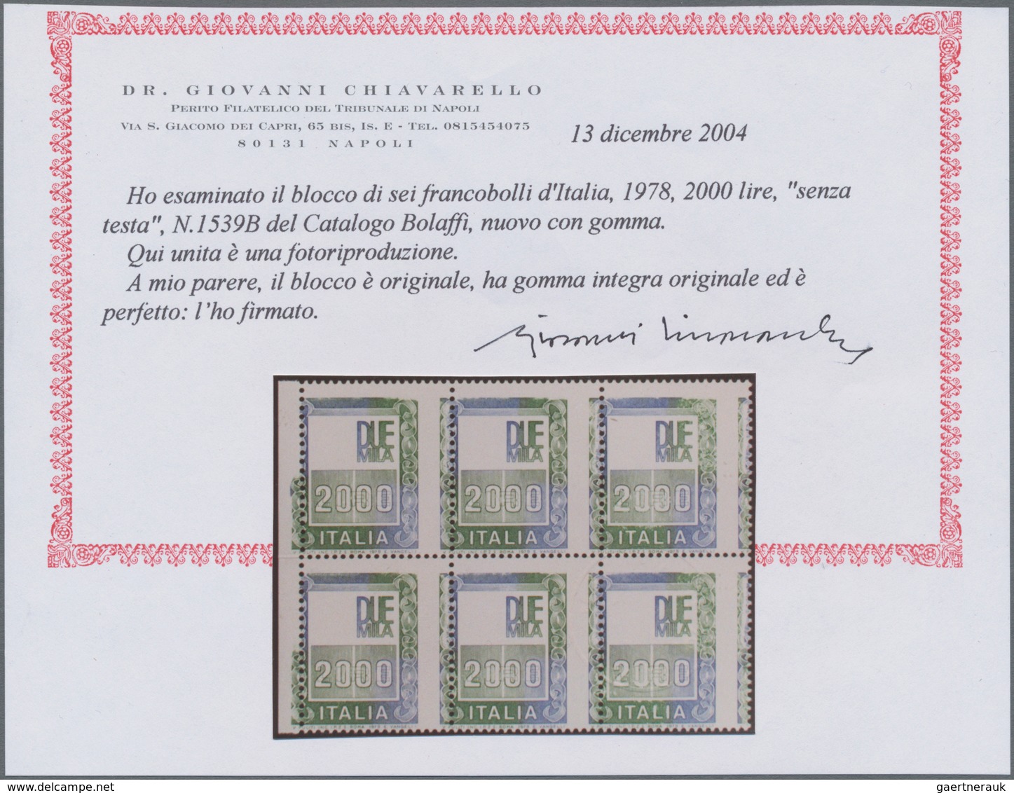 Italien: 1979, 2000 L Multiple Colour Block Of Four Without The Effigy And With Very Displaced Verti - Mint/hinged