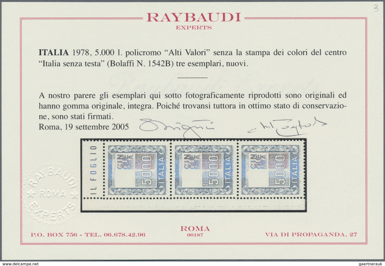 Italien: 1978, 5000 L Multiple Colour Without Green Printing, I.e. Without The Effigy, And With The - Mint/hinged