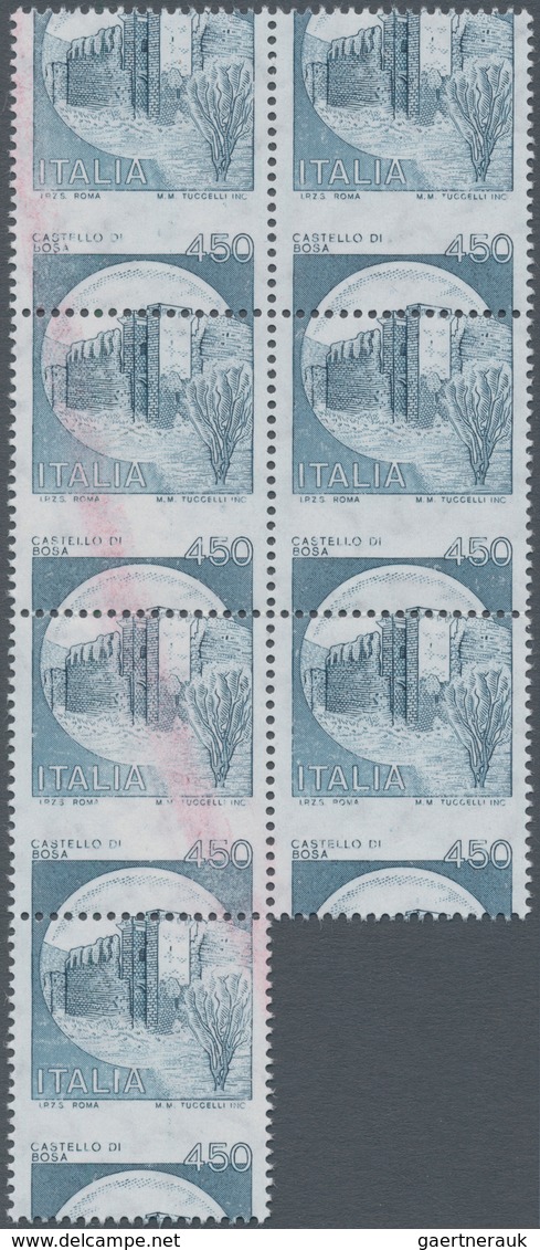 Italien: 1980, 450 L "castello Ardesia" Definitive Issue, Block Of 7 Stamps, Each With Strong Vertic - Mint/hinged