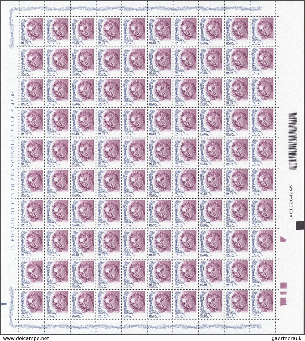 Italien: 2004, 0.45 € Venus Of Urbio, Complete (folded) Sheet Of 100 Stamps, Each Showing Variety "v - Mint/hinged