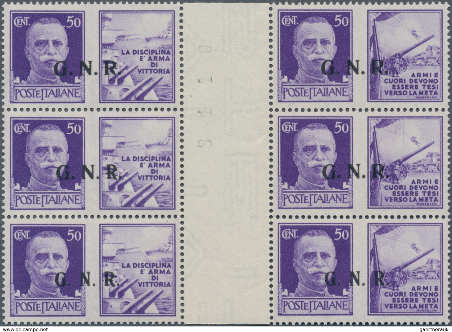 Italien - Militärpostmarken: Nationalgarde: 1943, 50 C Violet In Block Of Three Gutter Pairs Incl. S - Andere & Zonder Classificatie