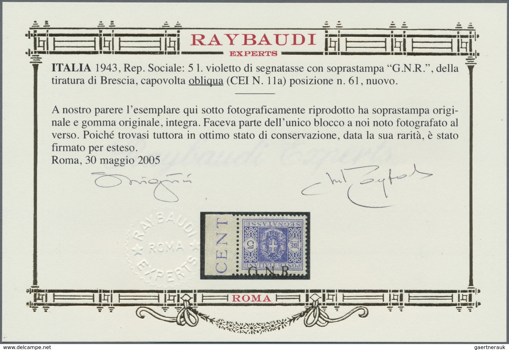 Italien - Militärpostmarken: Nationalgarde: 1943, 5 L Violet With Inverted Overprint "G.N.R." Was A - Andere & Zonder Classificatie