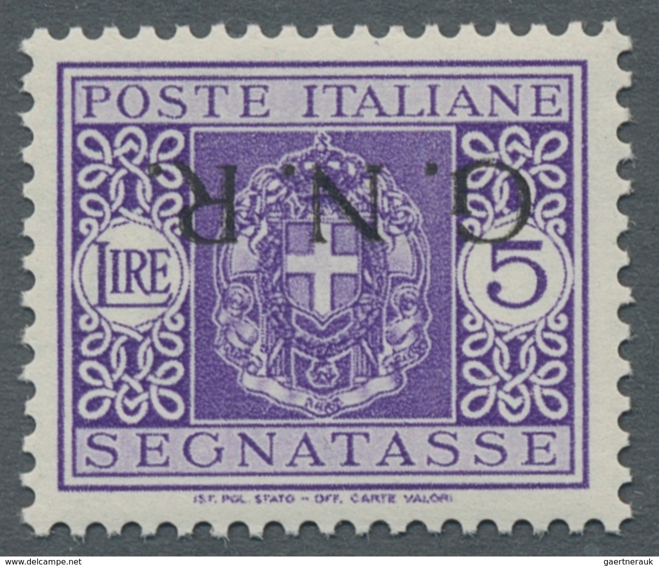 Italien - Militärpostmarken: Nationalgarde: 1944, "5 L. With Inverted Overprint Of Printery Brescia" - Andere & Zonder Classificatie