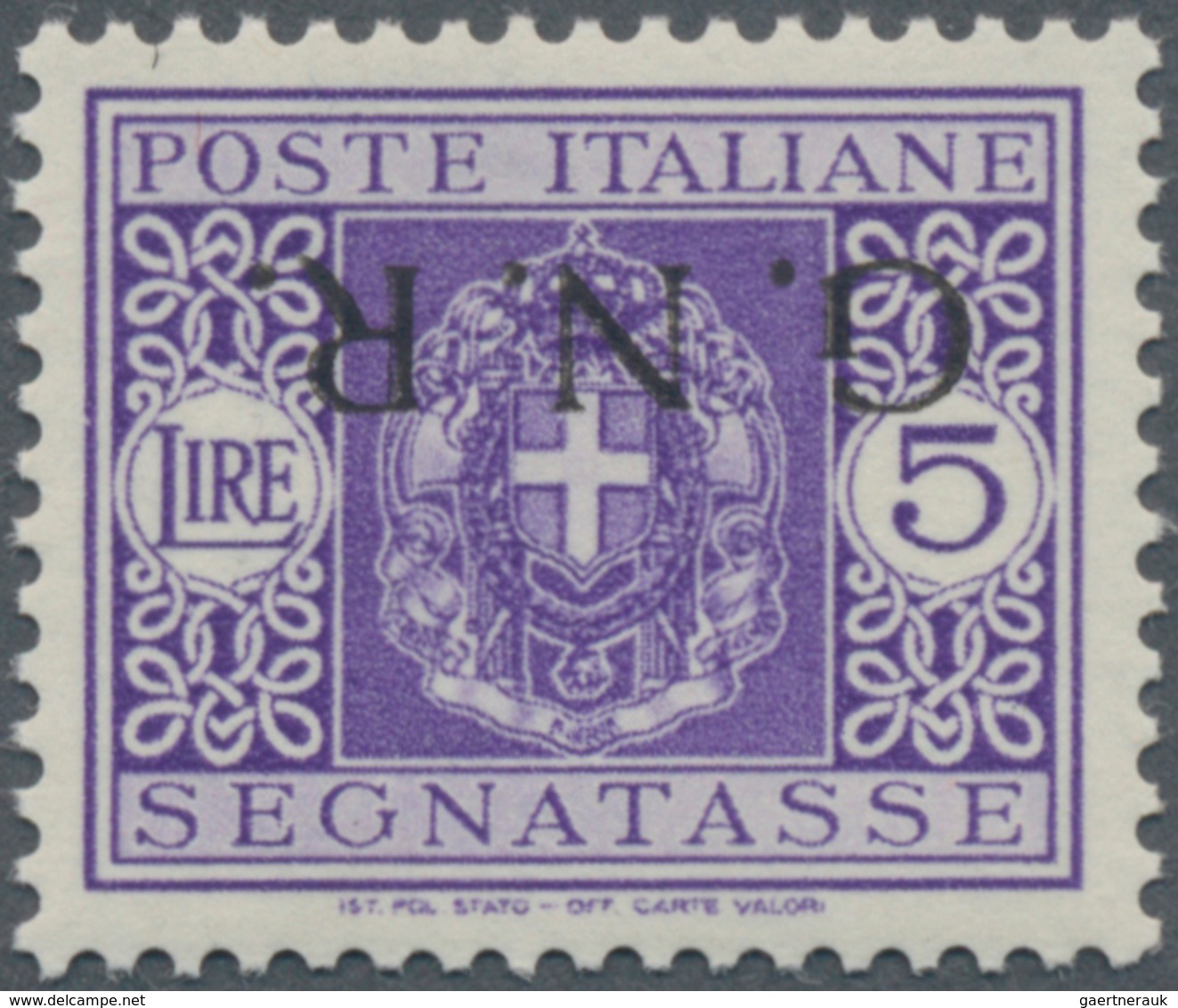 Italien - Militärpostmarken: Nationalgarde: 1943, G.N.R. On Postage Dues 5l. Violet, Brescia Issue, - Andere & Zonder Classificatie