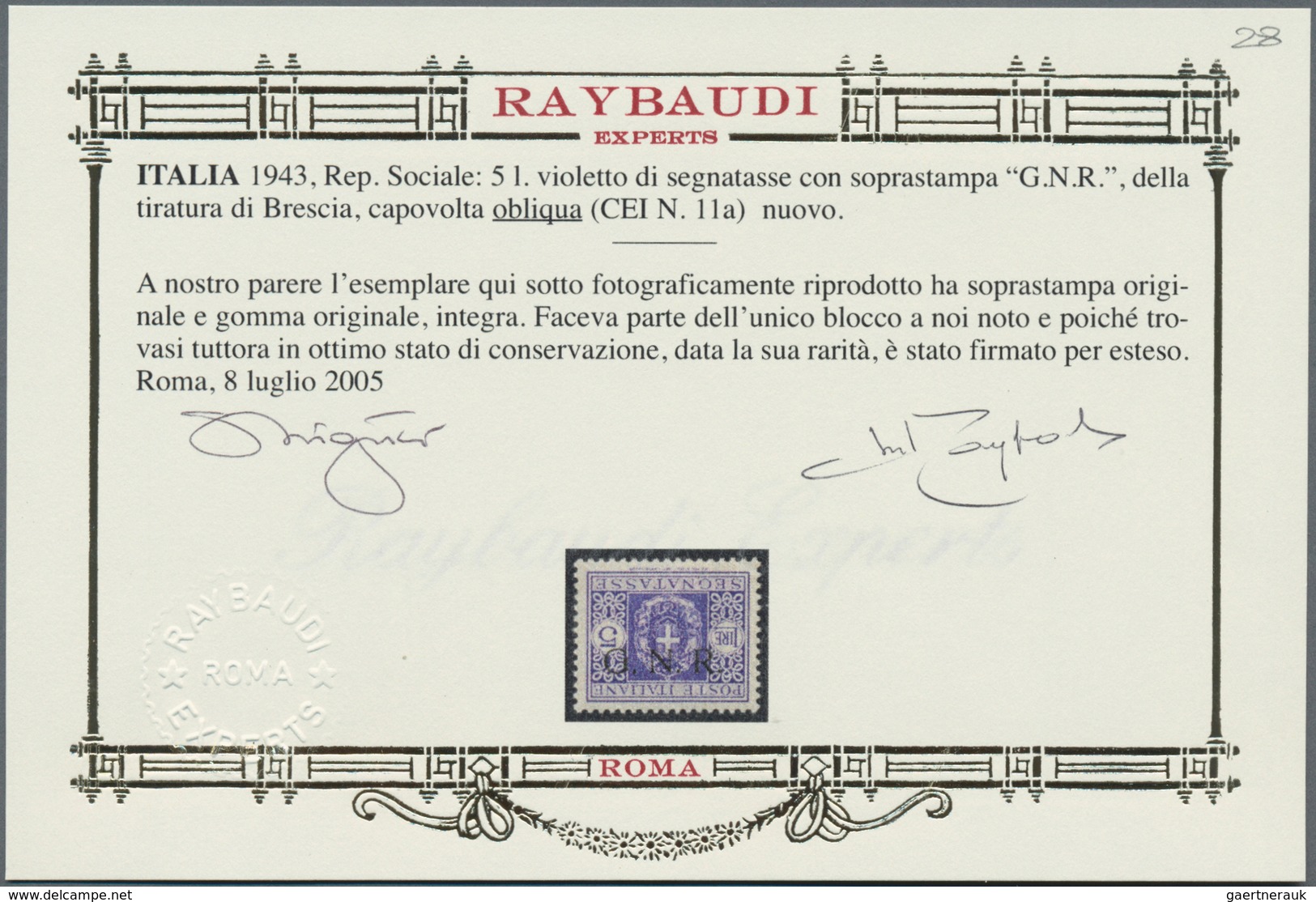 Italien - Militärpostmarken: Nationalgarde: 1943, G.N.R. On Postage Dues 5l. Violet, Brescia Issue, - Otros & Sin Clasificación