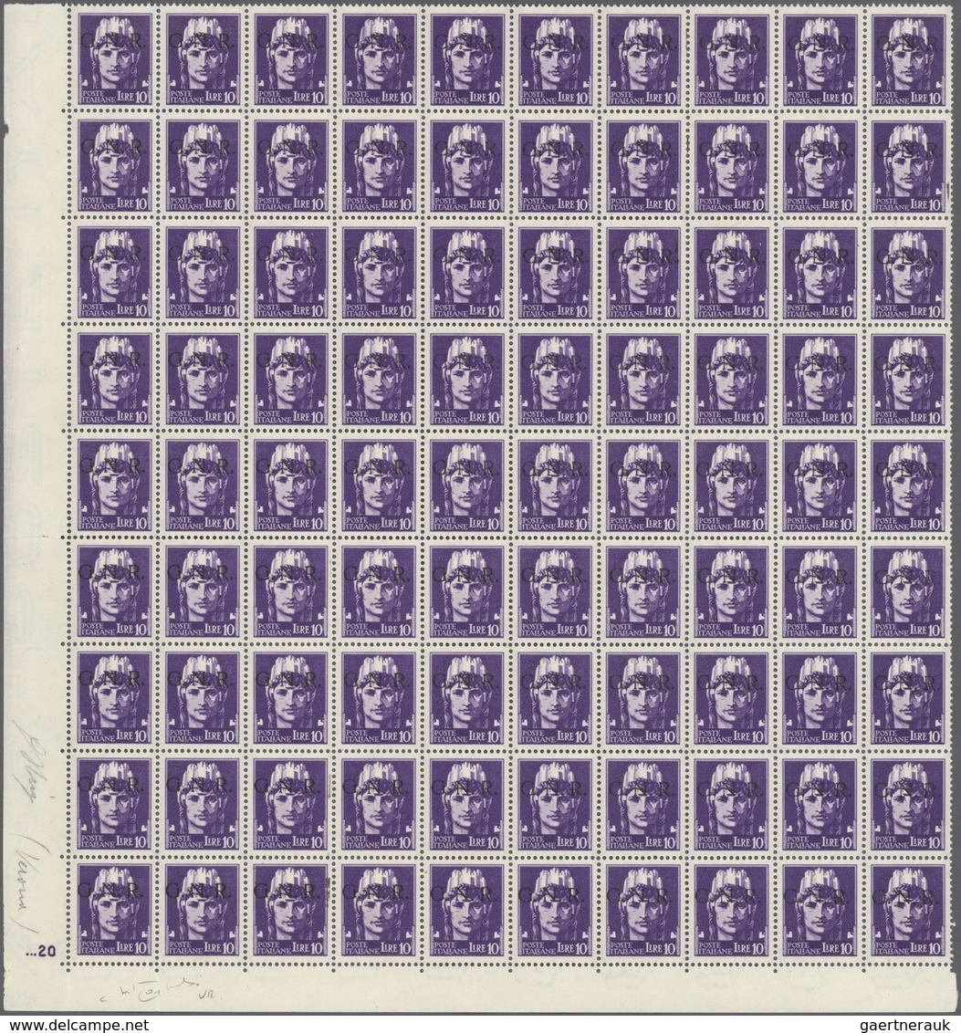 Italien - Militärpostmarken: Nationalgarde: 1944, Verona Issue, 10l. Violet, Pane Of 90 Stamps (fold - Otros & Sin Clasificación