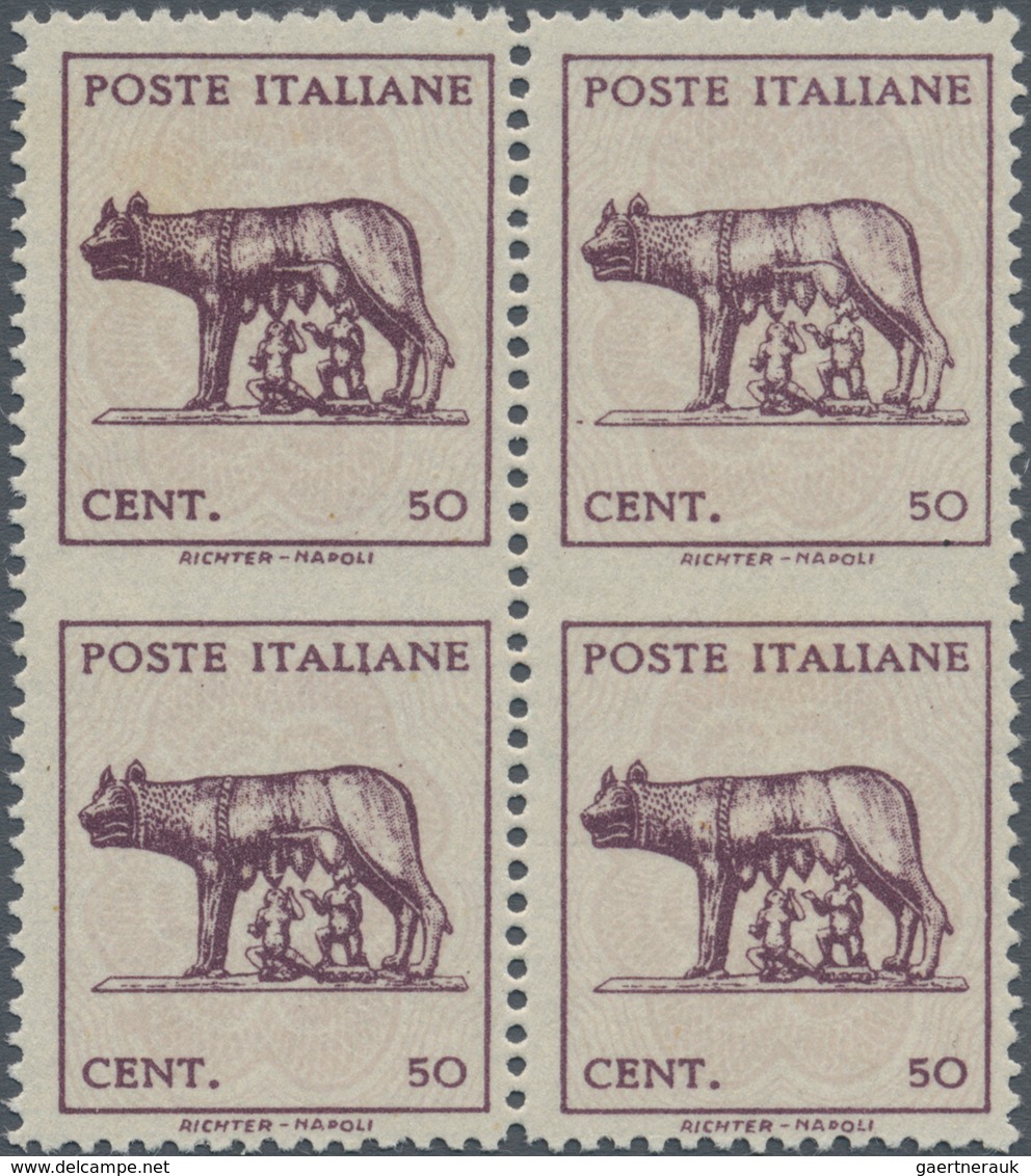 Italien - Paketmarken: 1944. 50 C "Wolfmother", Without Watermark, Block Of Four, MISSING HORIZONTAL - Postpaketten