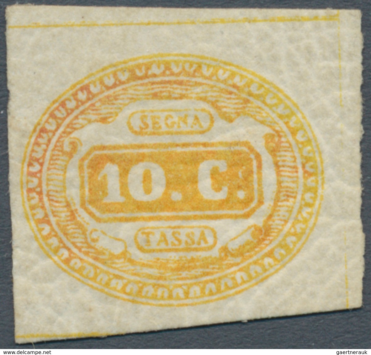Italien - Portomarken: 1863, Ziffernzeichnung 10 C. Gelb Dreiseitig Voll- Bis Breitrandig Und Unten - Strafport