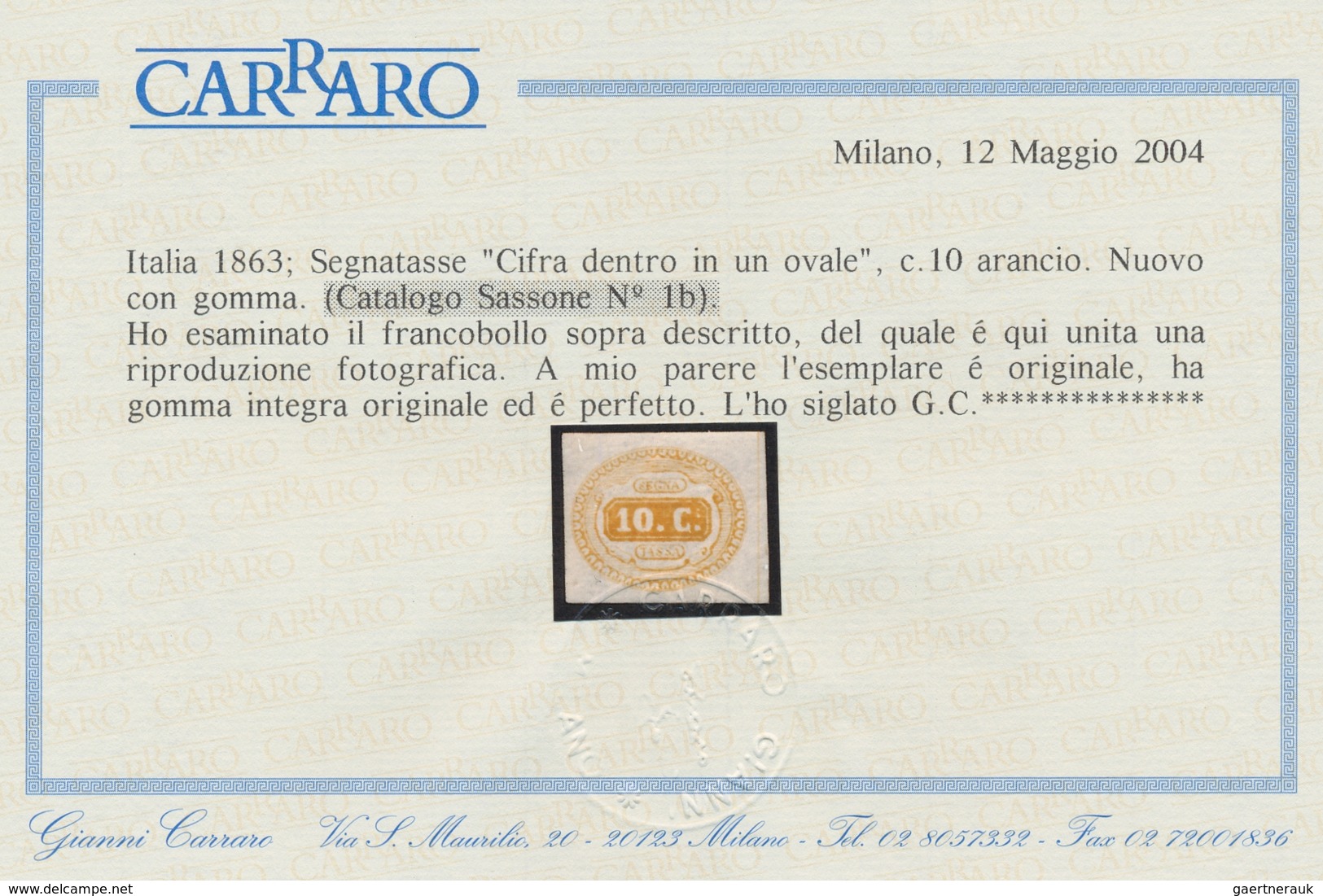 Italien - Portomarken: 1863, "10 C. Orange", In Typical Color With Overall Full Margins, With Large - Postage Due