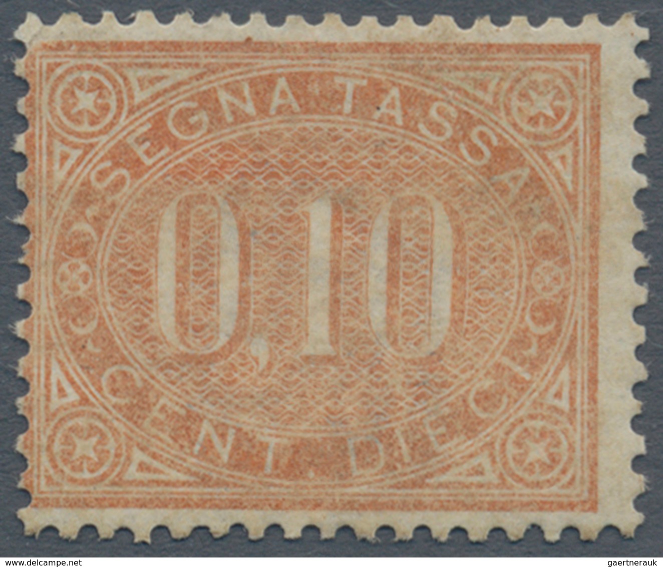 Italien - Portomarken: 1869, 10 Cents Brown Orange, Mint With Gum; Certified By Guglielmo Oliva (196 - Postage Due