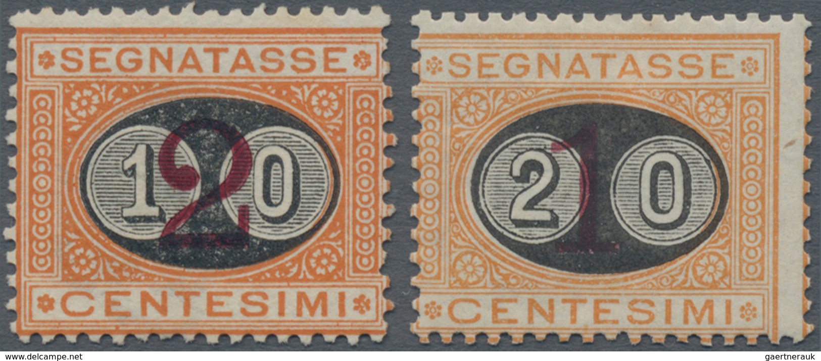 Italien - Portomarken: 1890/1891, Postage Due Provisionals 10c. On 2c. And 20c. On 1c. Orange/carmin - Strafport