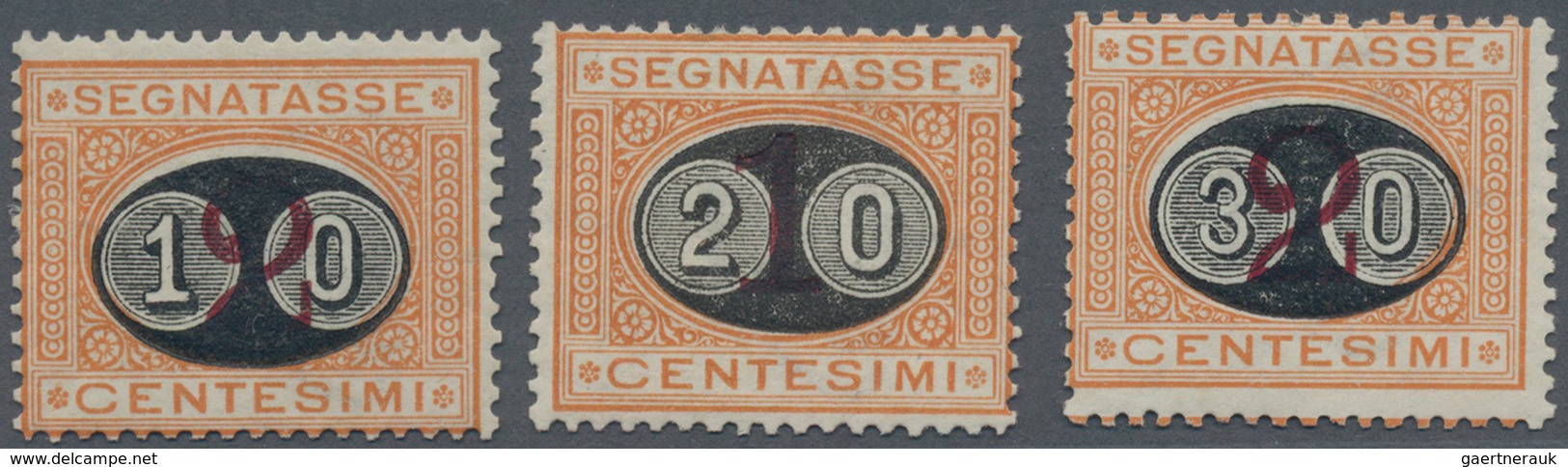 Italien - Portomarken: 1890/1891, 10c On 2c, 20c On 1c And 30c On 2c Orange/carmine Unused With Orig - Postage Due