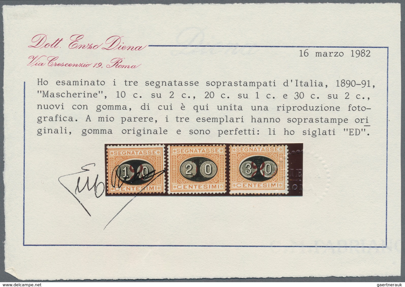 Italien - Portomarken: 1890/1891, 10c On 2c, 20c On 1c And 30c On 2c Orange/carmine Unused With Orig - Strafport