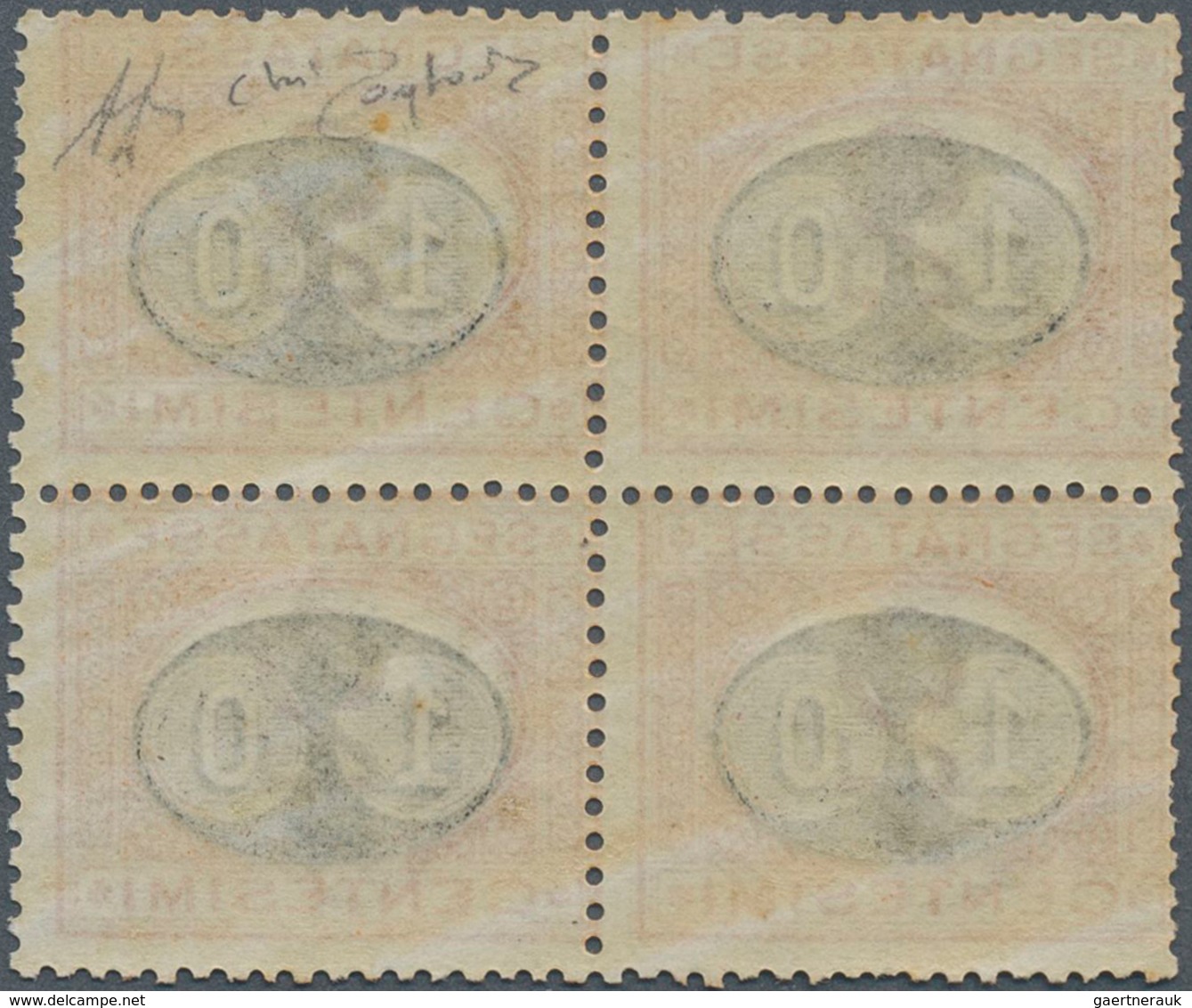 Italien - Portomarken: 1891, 10c. On 2c. Ocre/carmine, Block Of Four With Downwards Shifted Overprin - Postage Due