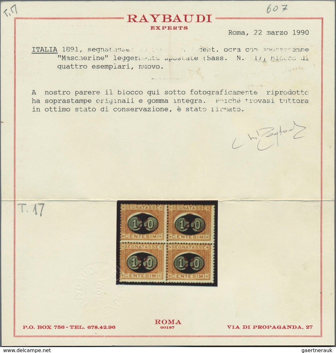 Italien - Portomarken: 1891, 10c. On 2c. Ocre/carmine, Block Of Four With Downwards Shifted Overprin - Strafport