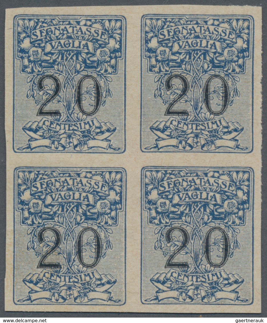 Italien - Postanweisungsmarken: 1924, 20 C Blue/black In Block Of Four, Imperforated Proof, Mint Nev - Insured