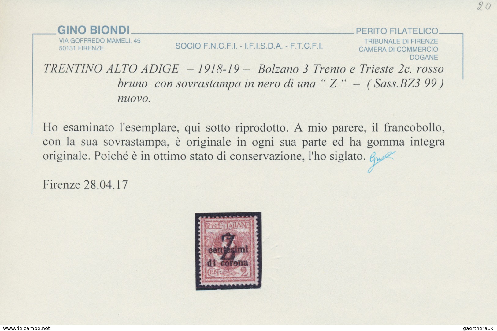 Italienische Besetzung 1918/23 - Trentino: 1918/19: Postage Due Provisionals. Bozen/Bolzano 3. 2c Re - Trentino