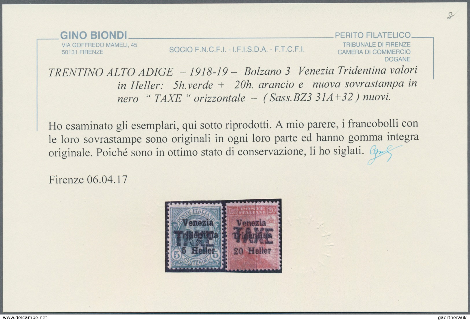 Italienische Besetzung 1918/23 - Trentino: 1918/1919. Italian Difinitives Overprinted " Venezia Trid - Trento