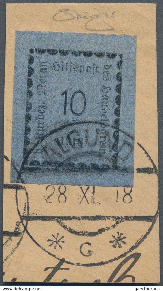 Italien - Lokalausgaben 1918 - Meran: 1918, 10 H Schwarz Auf Hellblau/grau, Allseits Vollrandig Auf - Merano