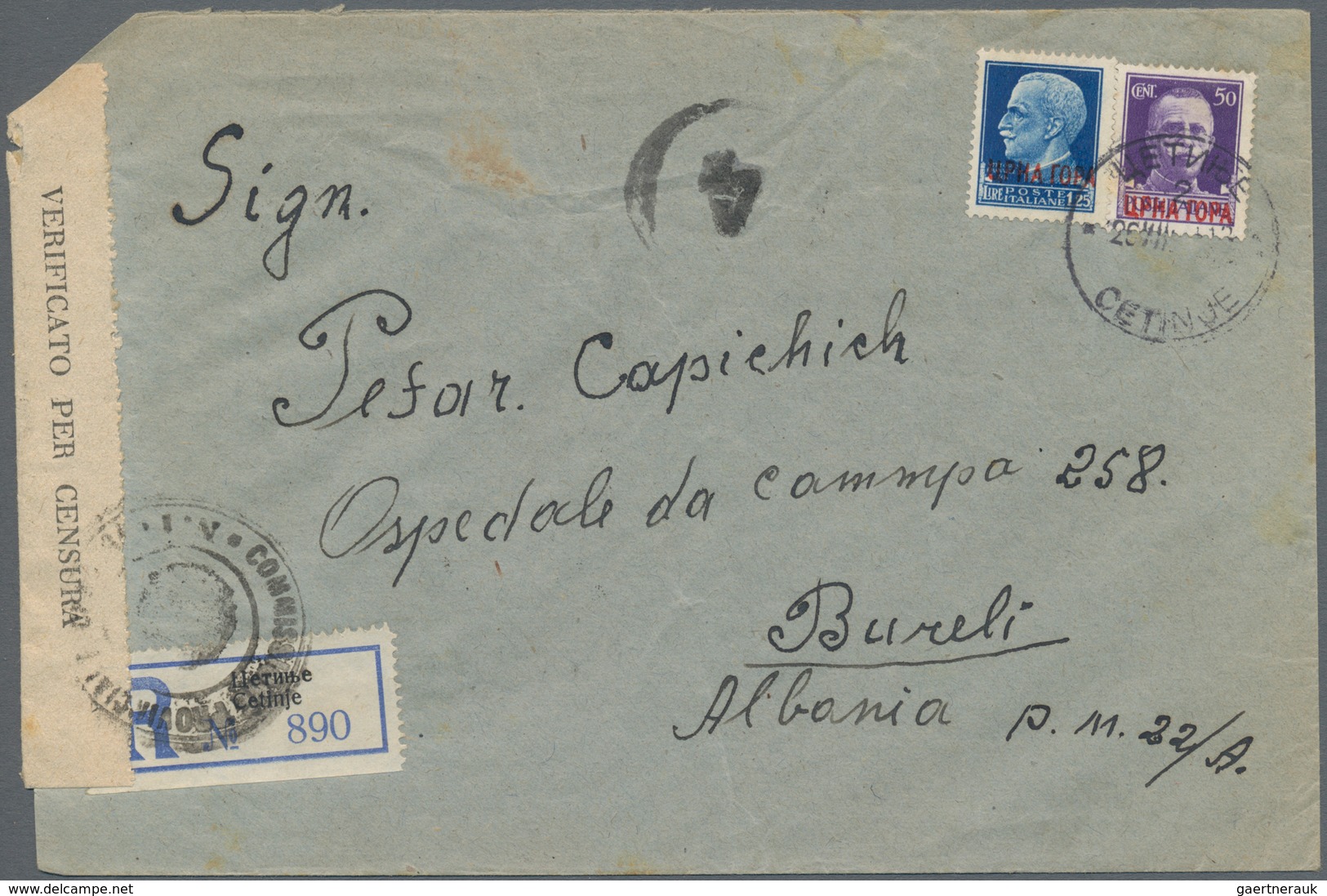 Italienische Besetzung 1941/43 - Montenegro: 1942. Registered Cover (faults, Clipped Corner) To A In - Montenegro