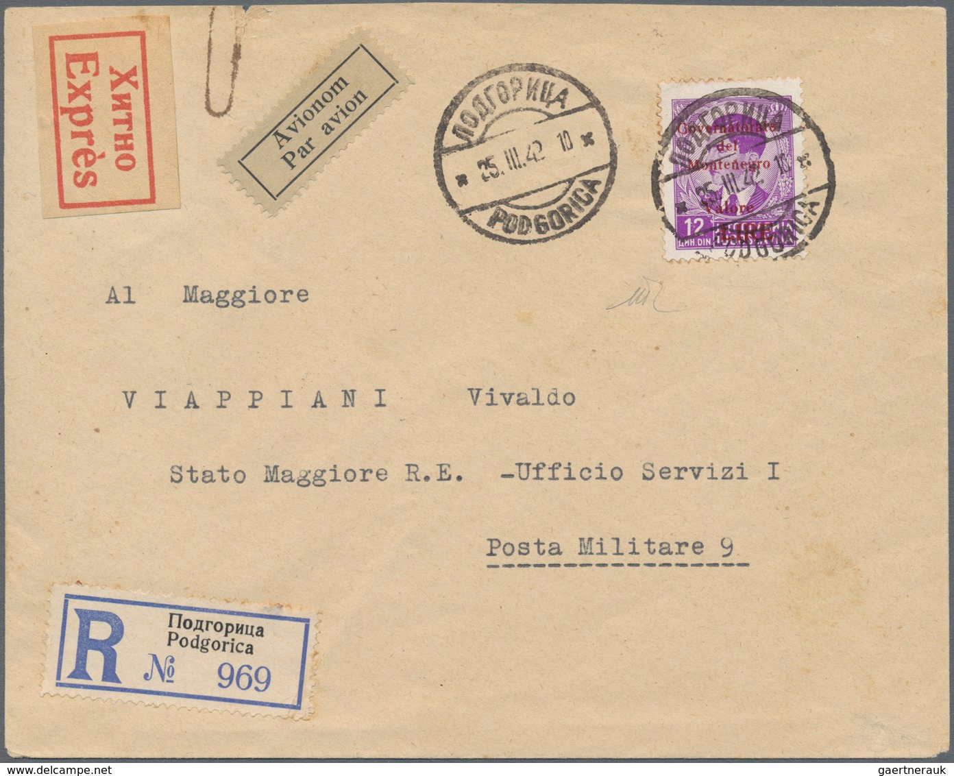 Italienische Besetzung 1941/43 - Montenegro: 1942, 12lire Violet, Single Franking On Registered Expr - Montenegro