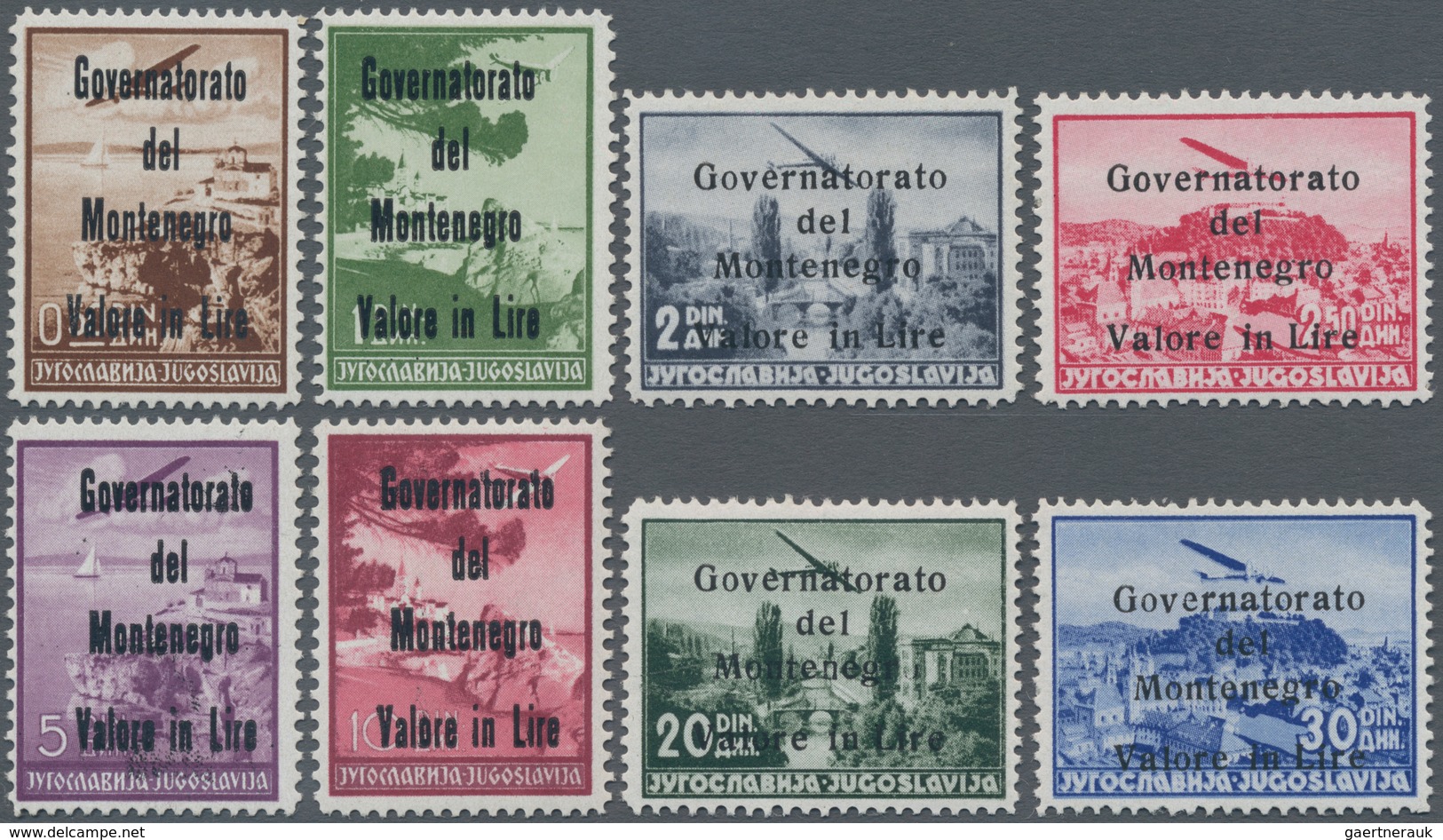 Italienische Besetzung 1941/43 - Montenegro: 1942, Airmails, 0.50l.-30d., Complete Set Of Eight Valu - Montenegro