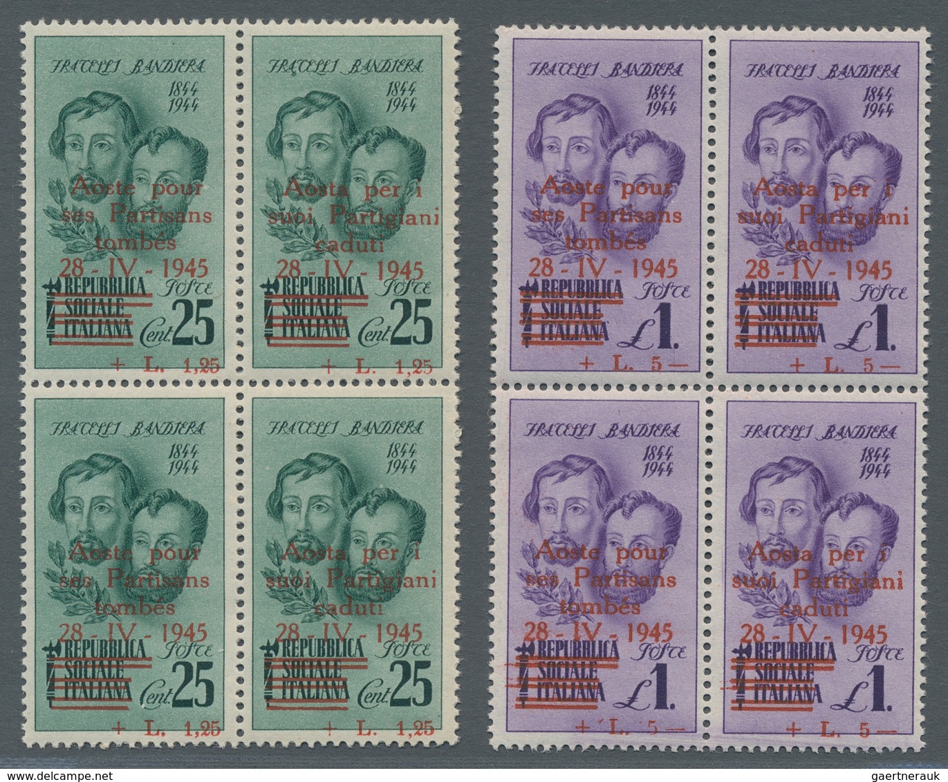 Italien - Lokalausgaben 1944/45 - Aosta: 1945, "25 C. To 2,50 L. With Propaganda Overprint In French - Local And Autonomous Issues