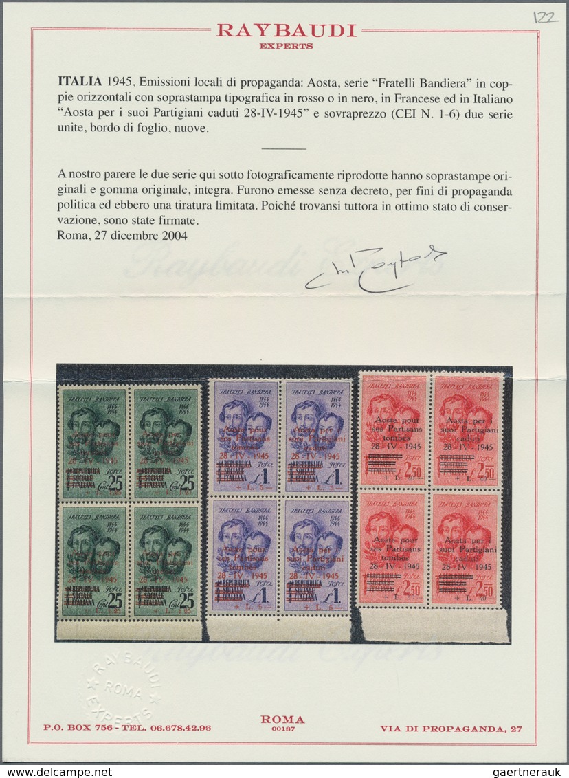 Italien - Lokalausgaben 1944/45 - Aosta: 1945, 25 C Green, 1 L Violet And 2.50 L Red With Overprint - Local And Autonomous Issues