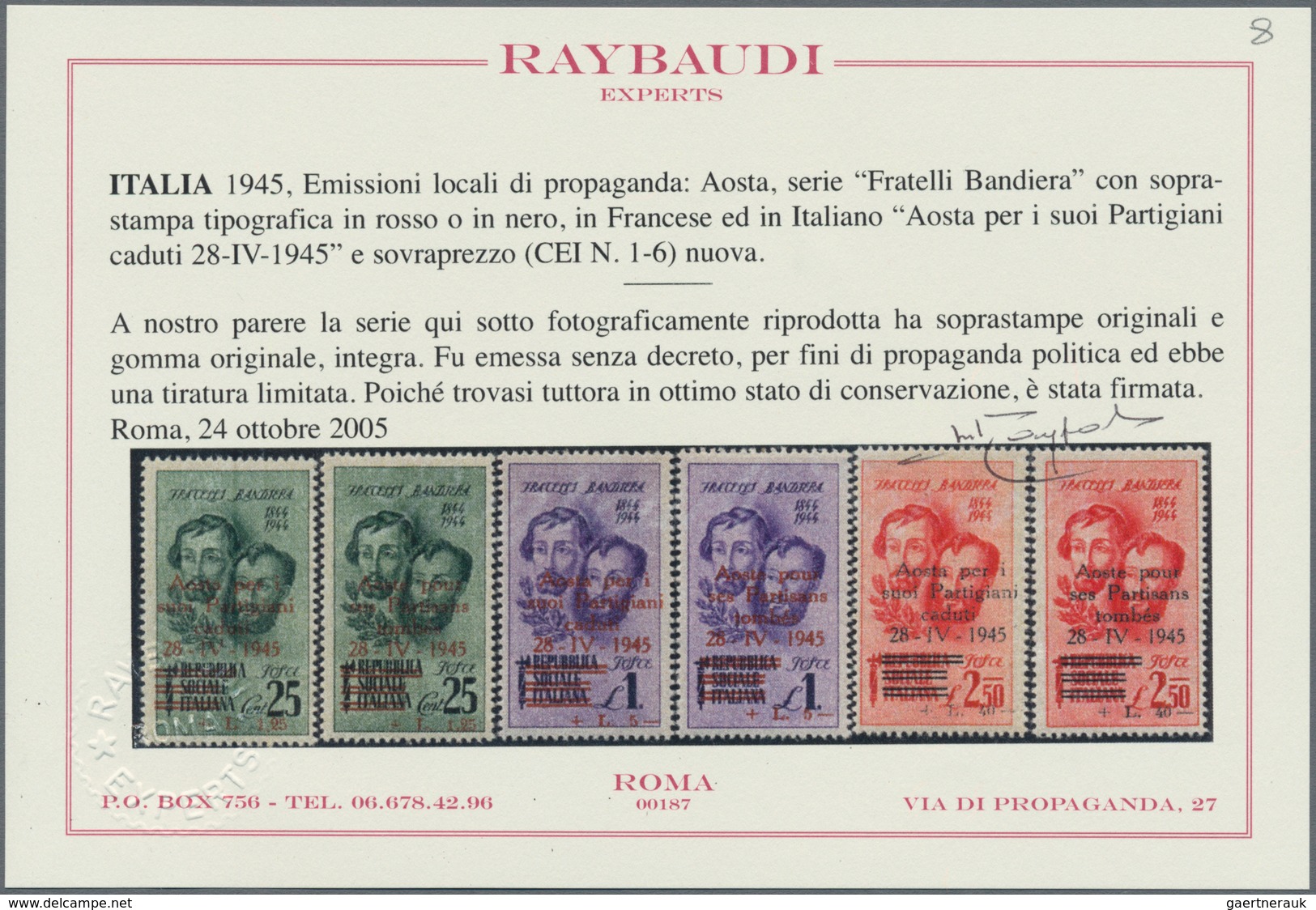 Italien - Lokalausgaben 1944/45 - Aosta: 1945, 25 C Green, 1 L Violet And 2.50 L Red Two Stamps Each - Lokale/autonome Uitgaven