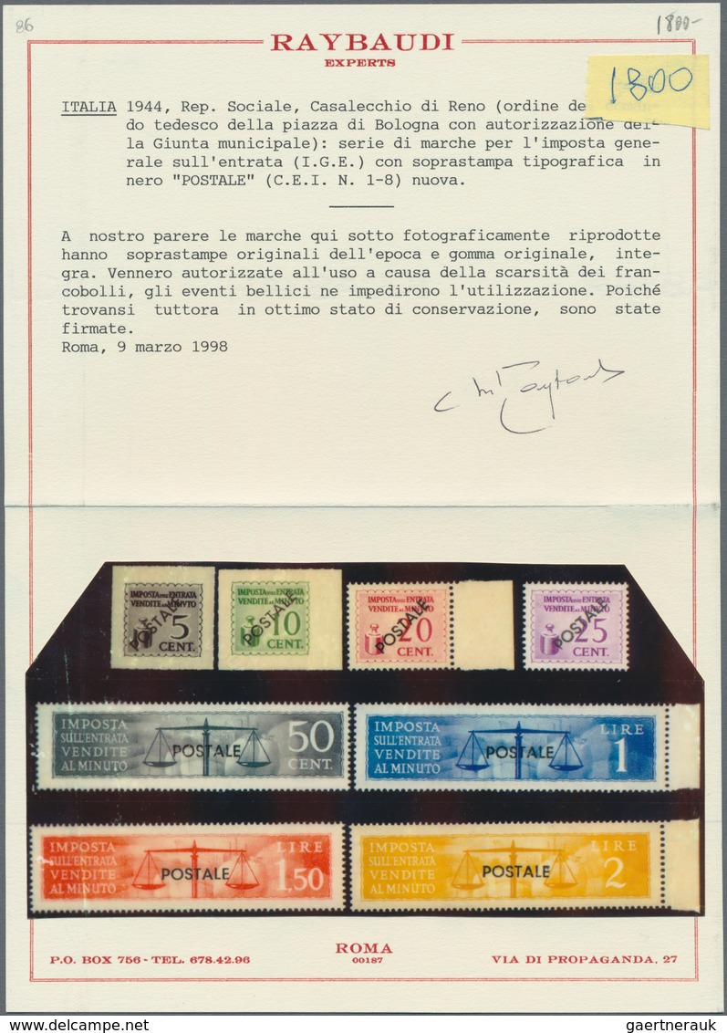 Italien - Lokalausgaben 1944/45 - Casalecchio Di Reno: 1944, 5 C To 2 L Complete Set With Eight Item - Centraal Comité Van Het Nationaal Verzet (CLN)