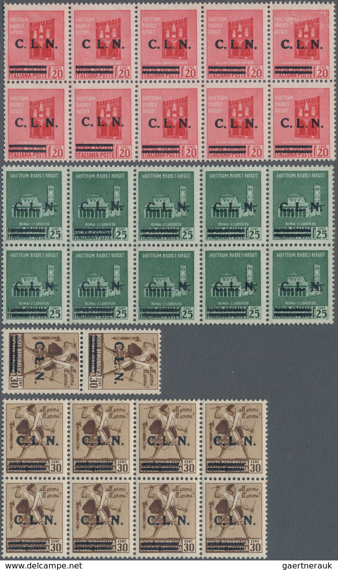 Italien - Lokalausgaben 1944/45 - Torino: 1944, 20 C To 75 C Overprint Stamps In Blocks Of Ten (30 C - National Liberation Committee (CLN)