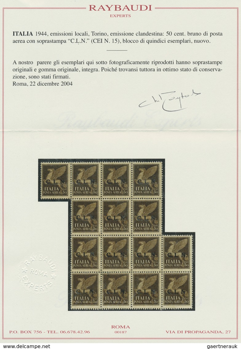 Italien - Lokalausgaben 1944/45 - Torino: 1944, "50 C. Brown With Local Overprint C. L. N.", MNH Uni - Comite De Liberación Nacional (CLN)