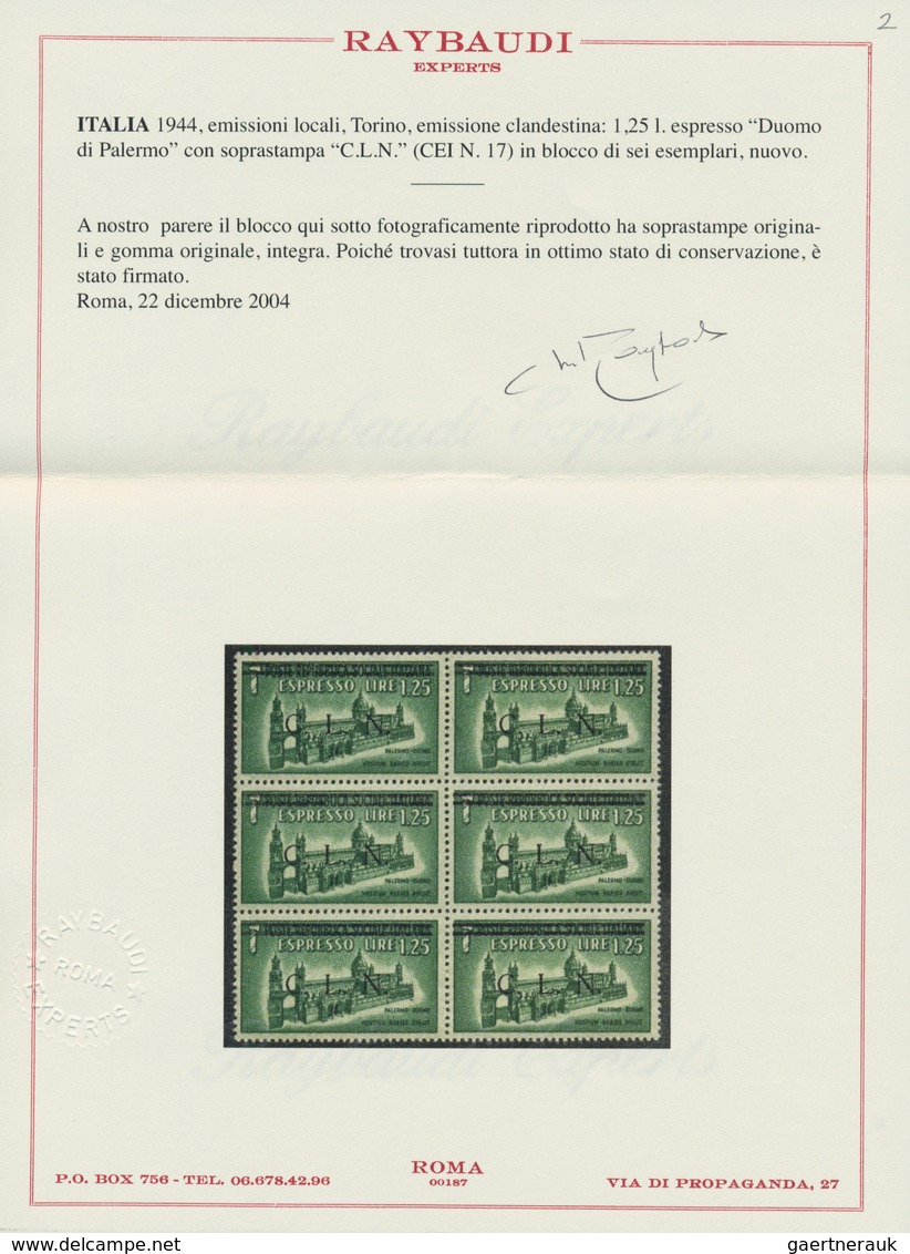 Italien - Lokalausgaben 1944/45 - Torino: 1944, C.L.N. TORINO Local Issue, 1,25 Lire Green, Express - Centraal Comité Van Het Nationaal Verzet (CLN)