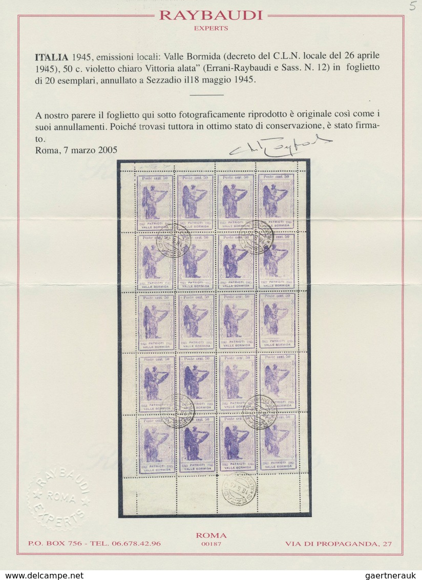 Italien - Lokalausgaben 1944/45 - Valle Bormida: 1945, 50 Cent. Violet Original Sheet Of 20 Items (2 - Centraal Comité Van Het Nationaal Verzet (CLN)