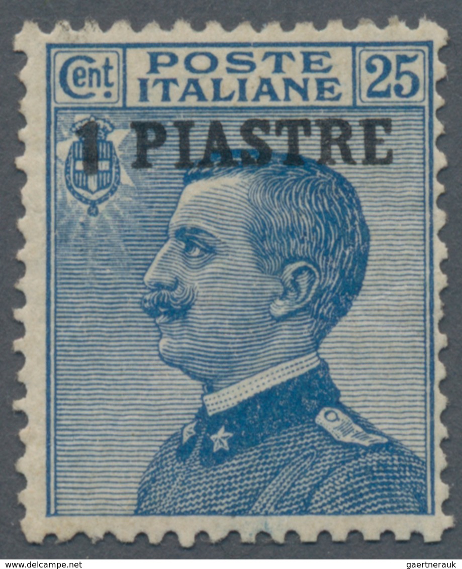 Italienische Post In Der Levante: 1908, 1 Piaster On 25 Cent. Blue Unused With Original Gum, Signed - General Issues