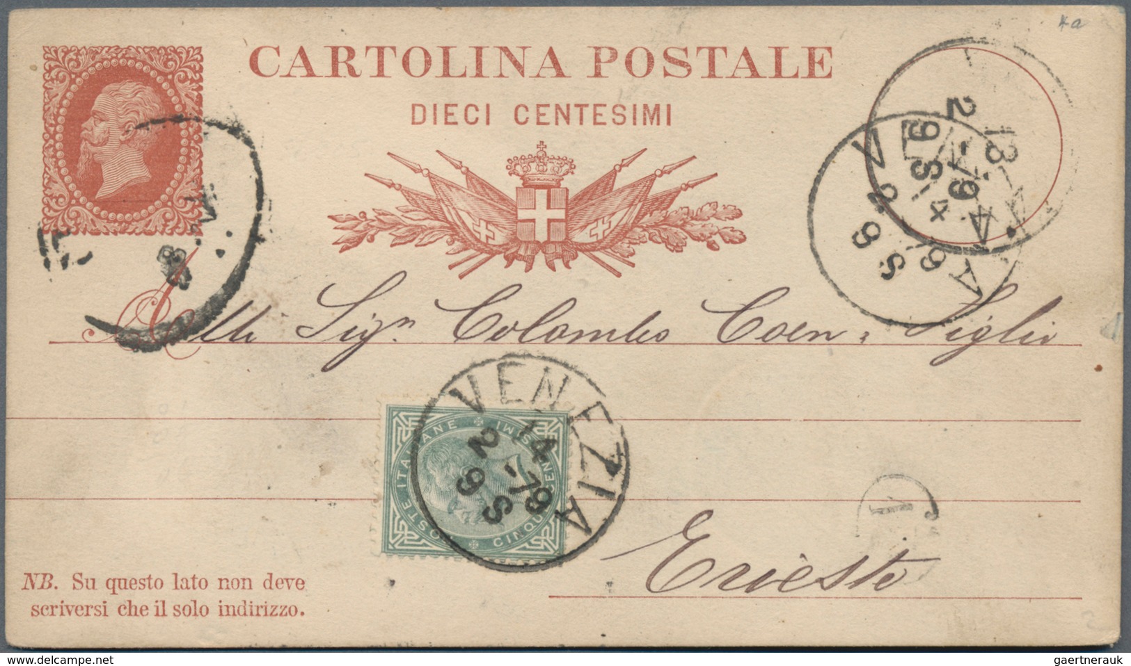 Italien - Ganzsachen: 1879, Two Uprated Stationery Cards 10 C, One With 5 C From Venezia To Trieste/ - Postwaardestukken