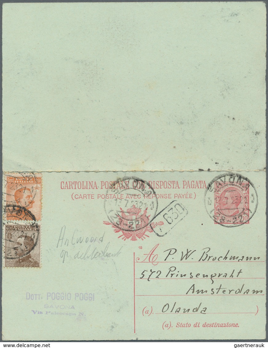 Italien - Ganzsachen: 1918, King Emanuel II, 10 C. Postal Stationery Double Card With Print Error: " - Entero Postal