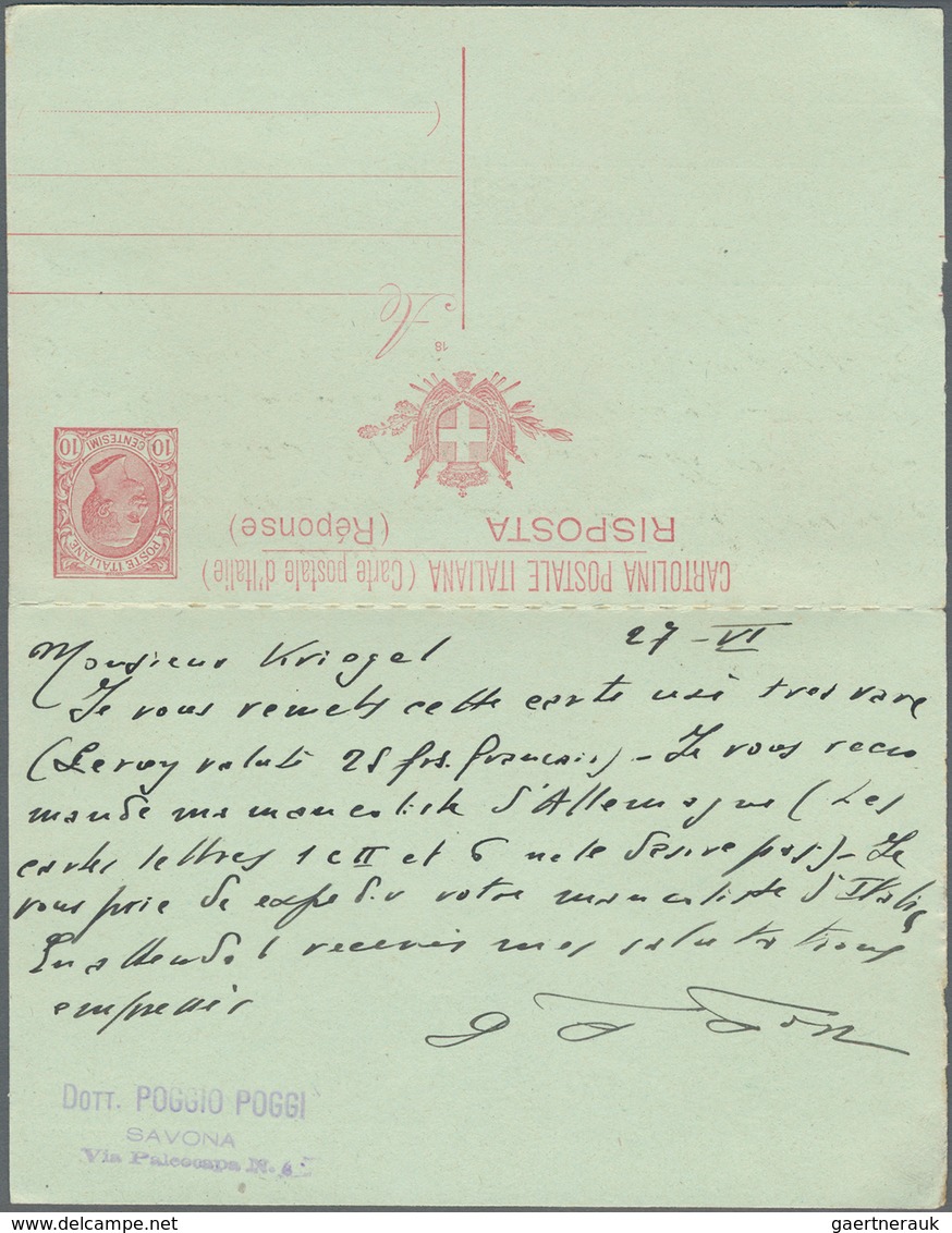 Italien - Ganzsachen: 1918, 10/10 C Red On Greenish Stationery Reply Card With Variety "printing Of - Postwaardestukken