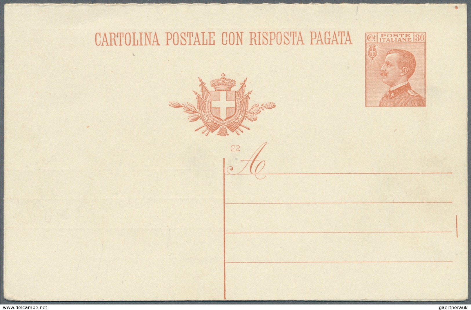 Italien - Ganzsachen: 1923, 30 Cent, Mill. 22,  "Cartolina Postale Con Risposta Pagate" With Error " - Postwaardestukken