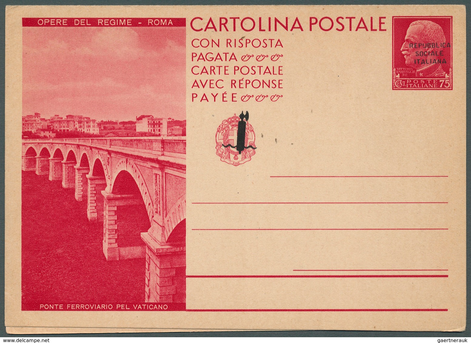 Italien - Ganzsachen: 1944, Repubblica Sociale, Not Issued 75c.+75c. Double Card "Opere Del Regime - - Stamped Stationery