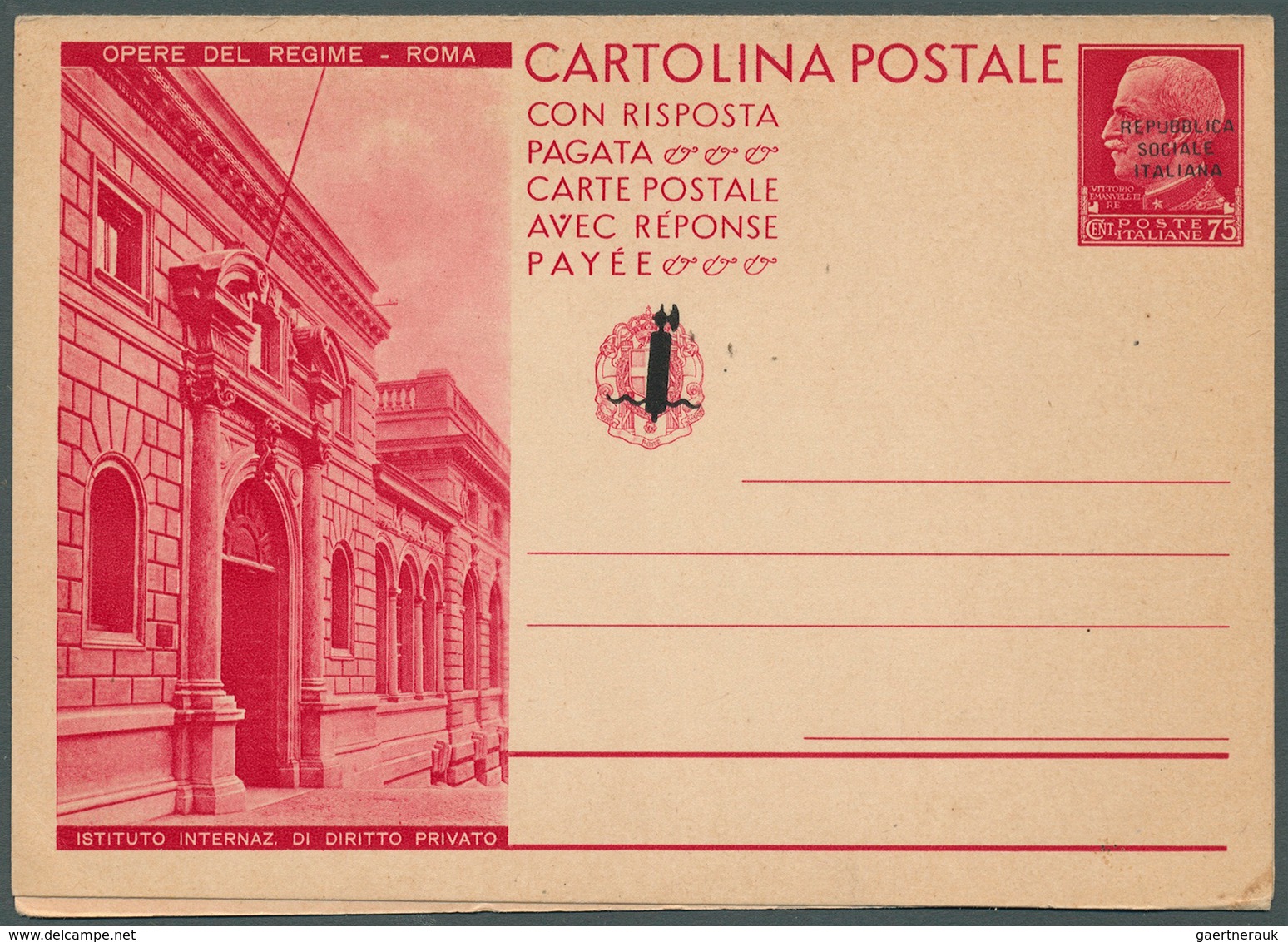 Italien - Ganzsachen: 1944, Repubblica Sociale, Not Issued 75c.+75c. Double Card "Opere Del Regime - - Stamped Stationery