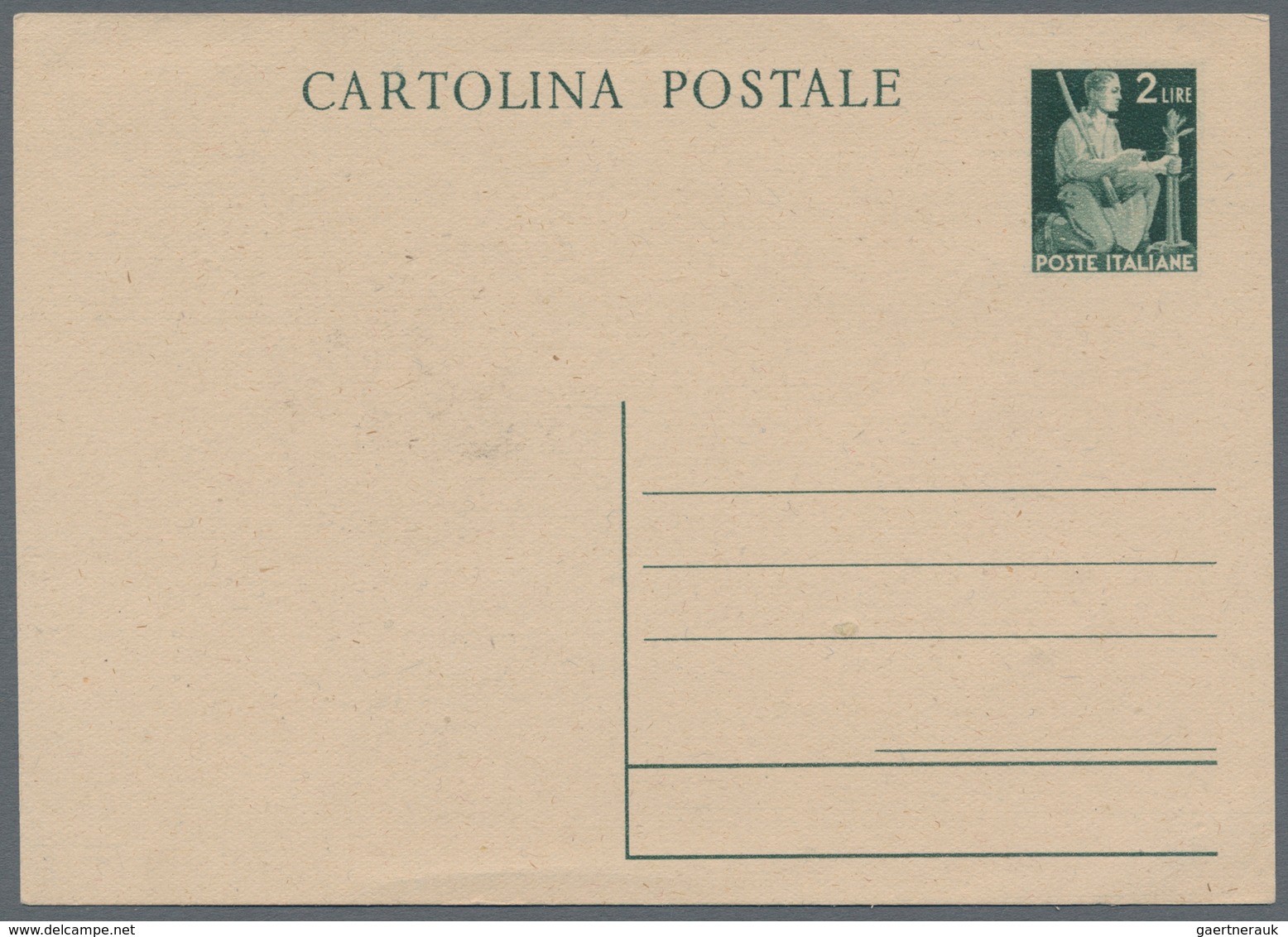 Italien - Ganzsachen: 1946. DEMOCRATICA - Without Savoyan Coat Of Arms, 2 Lire Green, Postal Station - Postwaardestukken