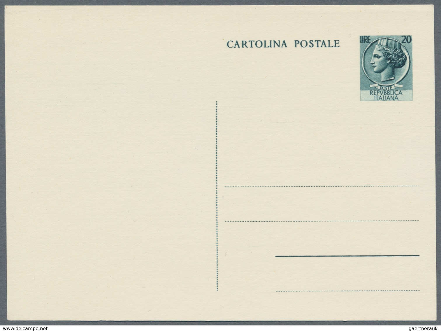 Italien - Ganzsachen: 1953. SIRACUSANA "Cartolina Postale Next To The Stamp, 20 Lire Green, Postal S - Stamped Stationery