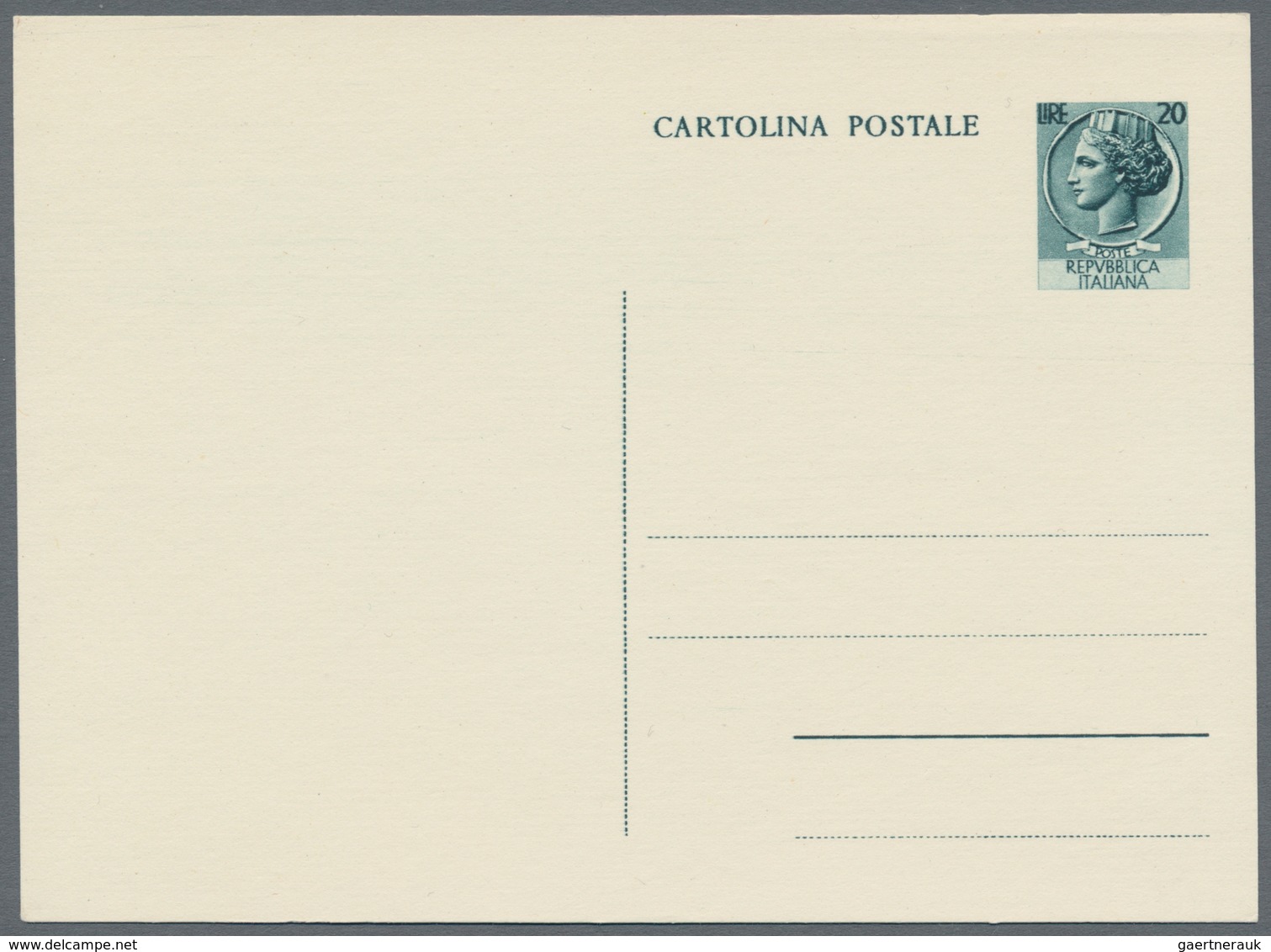 Italien - Ganzsachen: 1953. SIRACUSANA "Cartolina Postale Next To The Stamp, 20 Lire Green, Postal S - Postwaardestukken