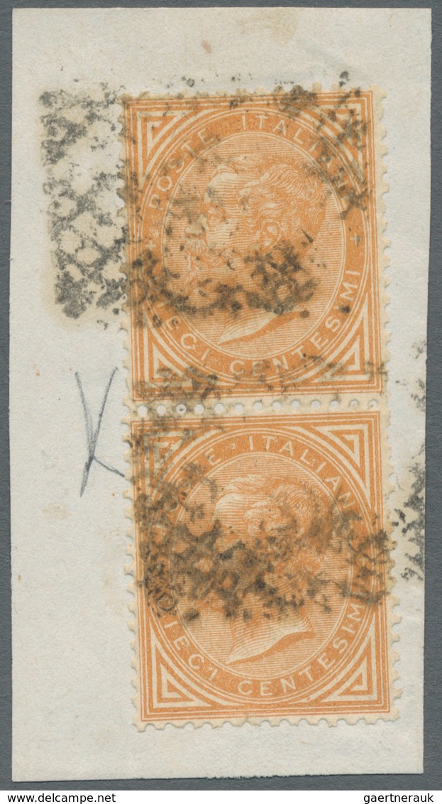 Italien - Stempel: 1863, "20 C. Orange" (Sassone No. T17), Pair Of Two On Piece Of Cover By Two Stri - Marcophilia